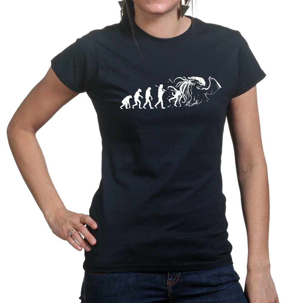 Ladies Evolution of Cthulhu Funny Parody T shirt Tee Top T-shirt