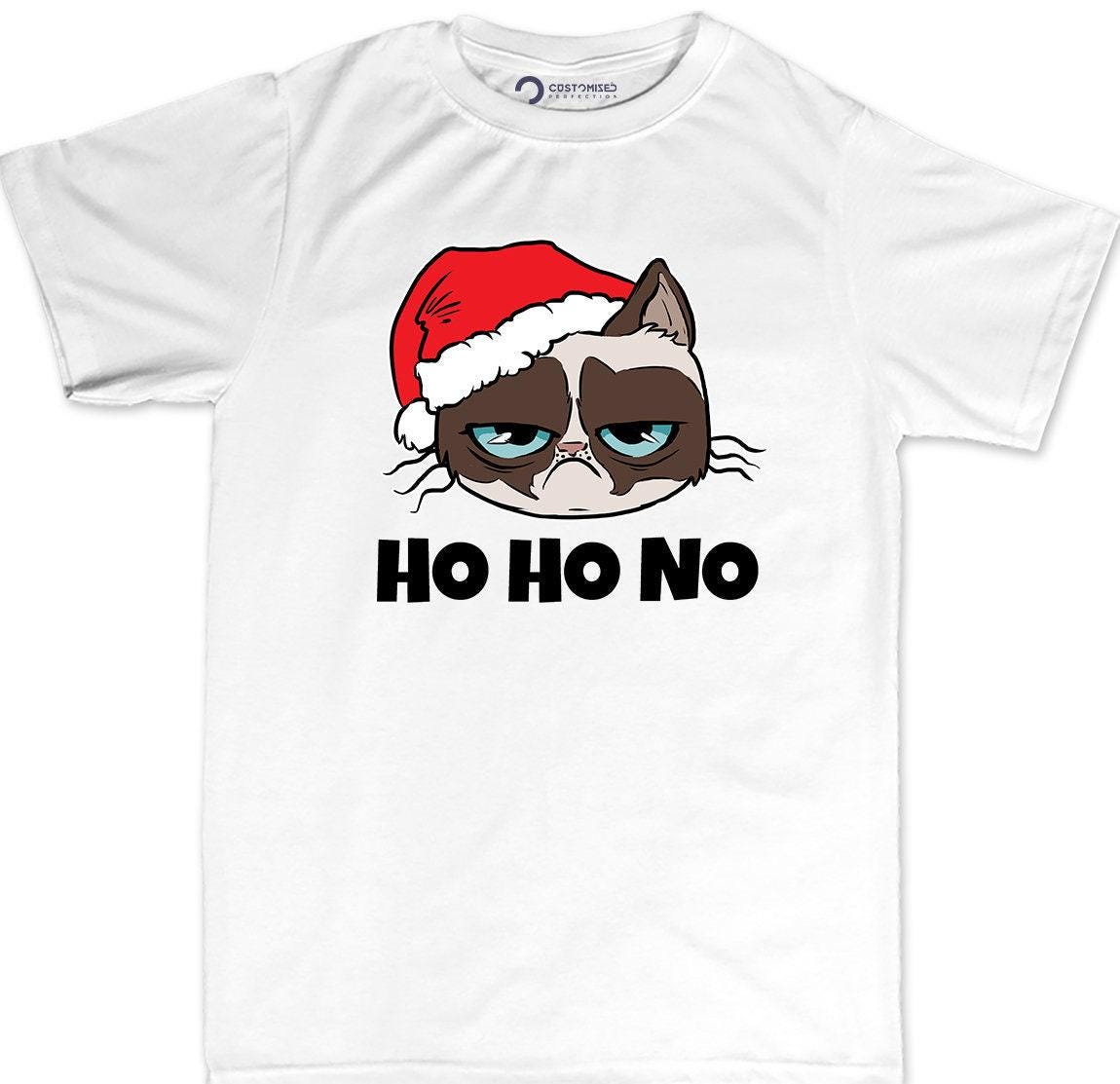 Funny Cat Lover T-Shirt, Ho Ho No Grumpy Christmas Cat Shirt, Feline Meme Tee, Sarcastic Holiday Gift Idea