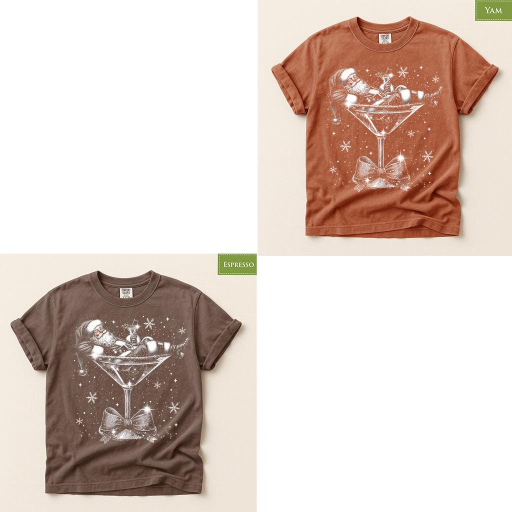 Comfort Colors® Santa Martini Christmas Shirt, Tipsy Santa Holiday Tee, Funny Cocktail Christmas Gift, Festive Winter Graphic