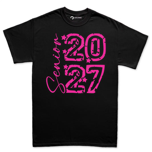 Pink Senior 2027 Shirt, Class of 2027 Girly T-Shirt, Hot Pink Distressed Grad Hoodie, Star Senior Sweatshirt