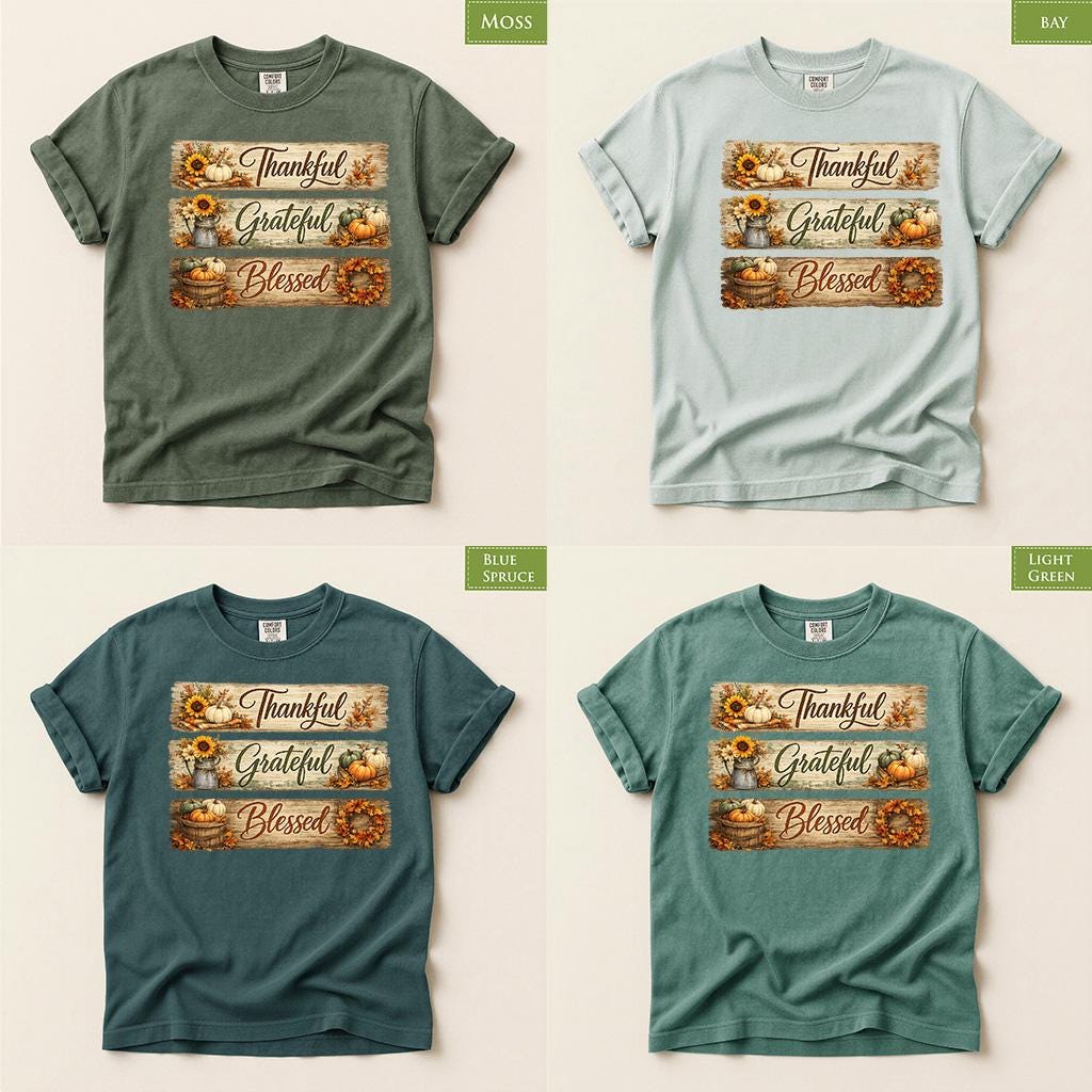 Comfort Colors® Grateful Blessed Shirt, Thanksgiving Fall Tee, Rustic Pumpkin Harvest Graphic
