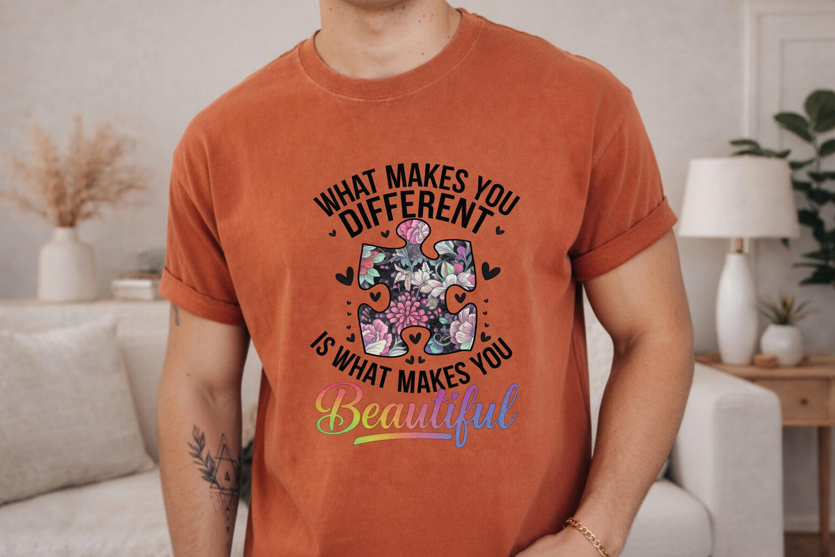 Comfort Colors® Autism Awareness Shirt, Floral Puzzle Piece Tee, Neurodiversity Teacher Gift
