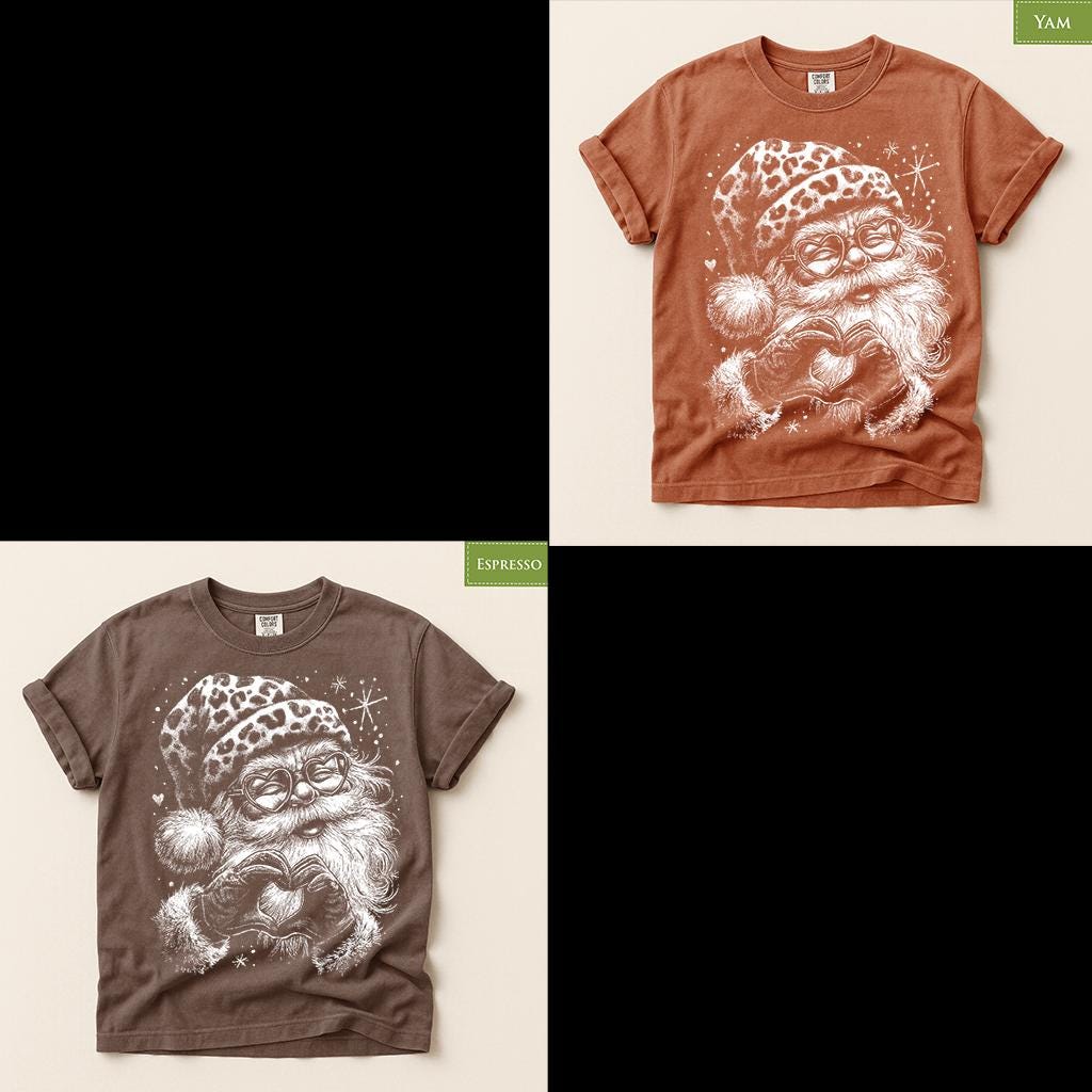 Comfort Colors® Leopard Santa Christmas Shirt, Funny Holiday Tee, Heart Glasses Santa, Cute Christmas Gift