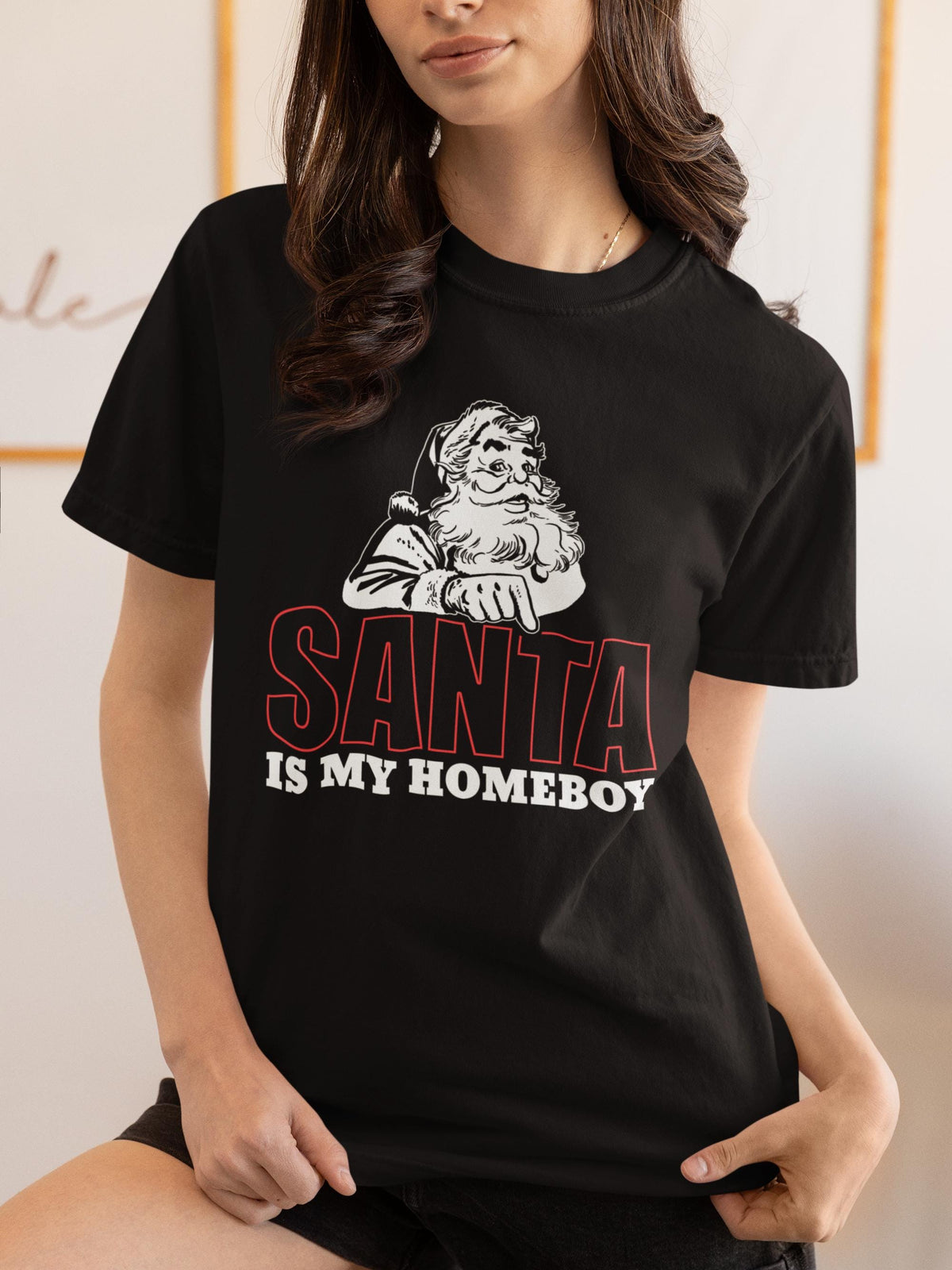 Comfort Colors® Santa Is My Homeboy Shirt, Funny Christmas Tee, Retro Santa Holiday Gift, Festive Graphic