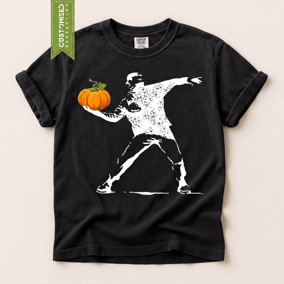 Comfort Colors® Halloween Banksy Art Shirt, Flower Thrower Pumpkin Tshirt, Trick Or Treat Costume Top