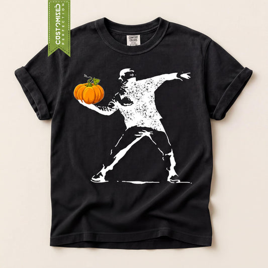 Comfort Colors® Halloween Banksy Art Shirt, Flower Thrower Pumpkin Tshirt, Trick Or Treat Costume Top