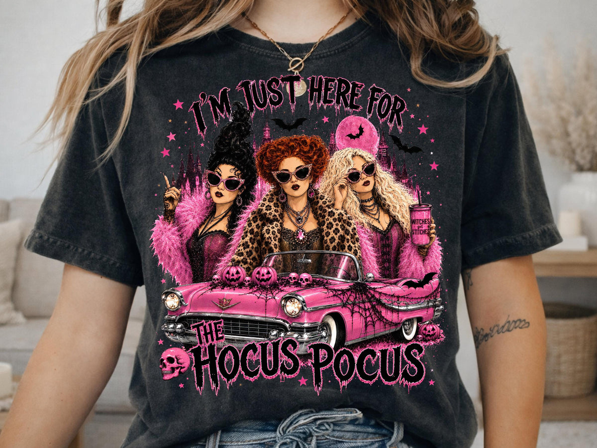 Three Witches Pink Car Shirt, Retro Witch Squad T-Shirt, Sassy Halloween Trio Hoodie, Pink Cadillac Witches Sweatshirt, Halloween Tee Gift