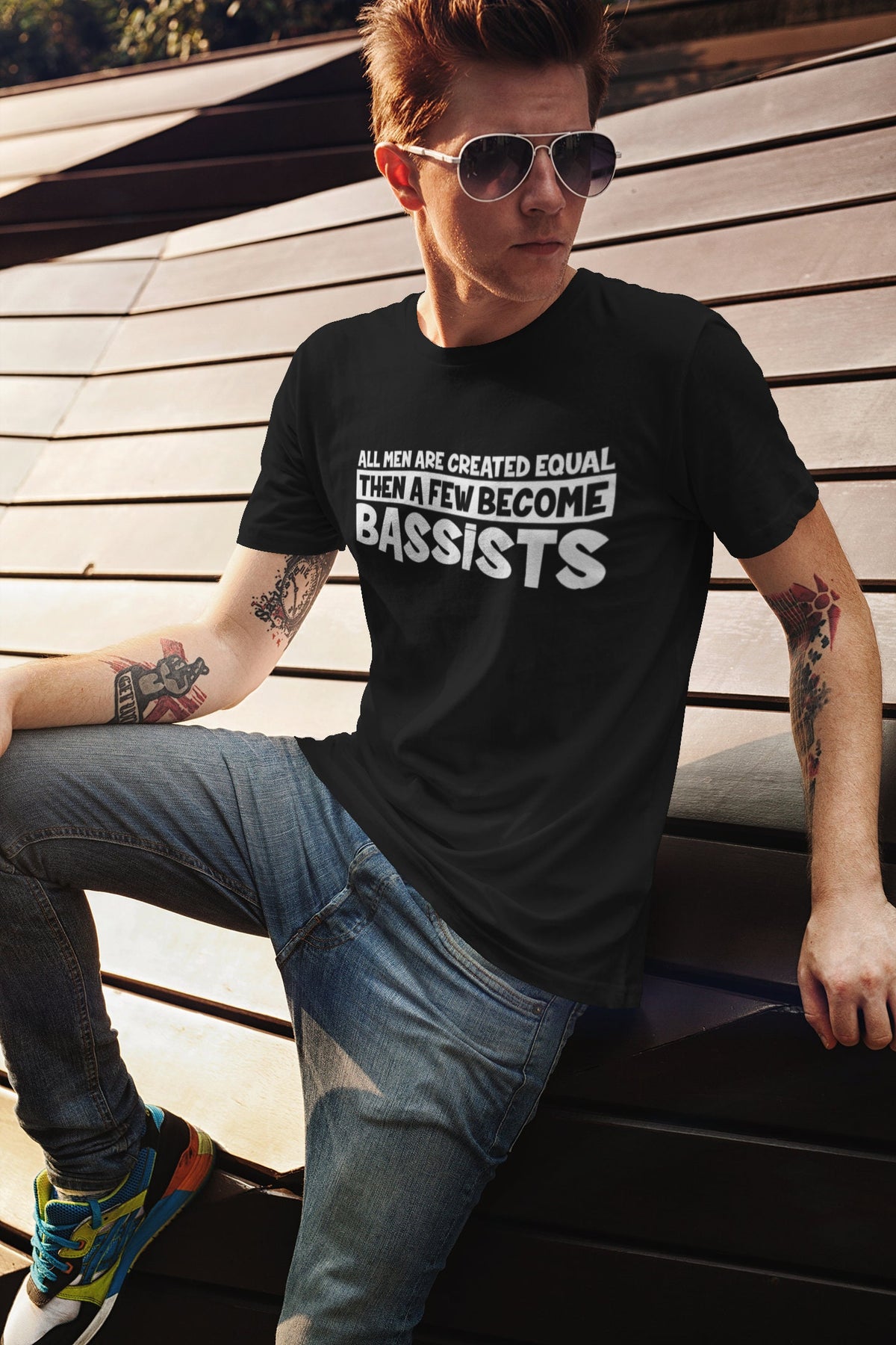 All Men Created Equal Then Bassist Bass Player Funny Musician T shirt