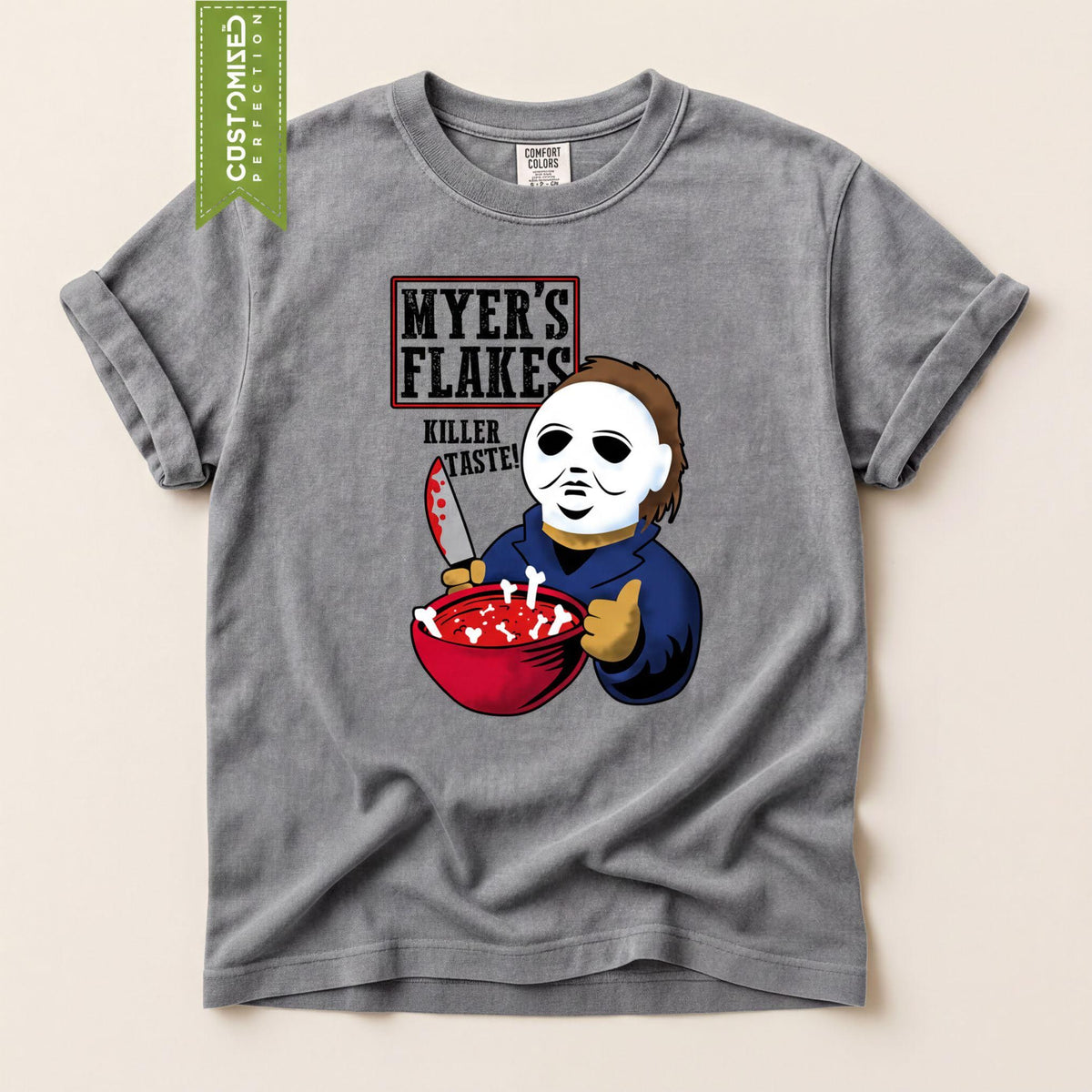 Comfort Colors® Mike Flakes T-Shirt, Halloween Funny Horror Parody Tee, Killer Scary Graphic Top