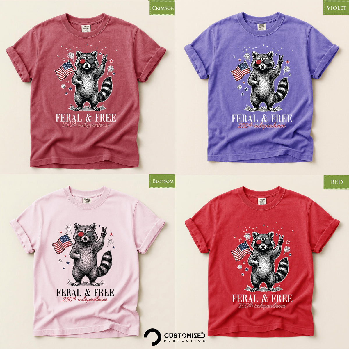 Funny 4th of July Shirt, Comfort Colors® Feral and Free Tee, Patriotic Raccoon