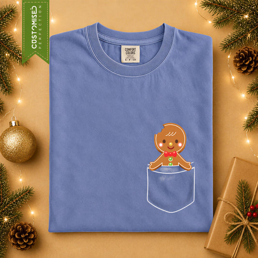 Comfort Colors® Gingerbread Pocket Christmas Shirt, Cute Holiday Tee, Gingerbread Man Graphic, Festive Winter Gift