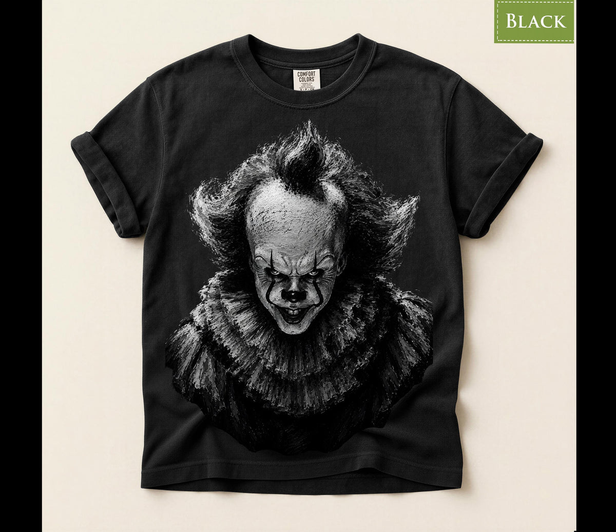Evil Clown Portrait Shirt, Dark Horror Clown T-Shirt, Creepy Clown Face Hoodie, Black and White Horror Sweatshirt, Halloween Tee Gift