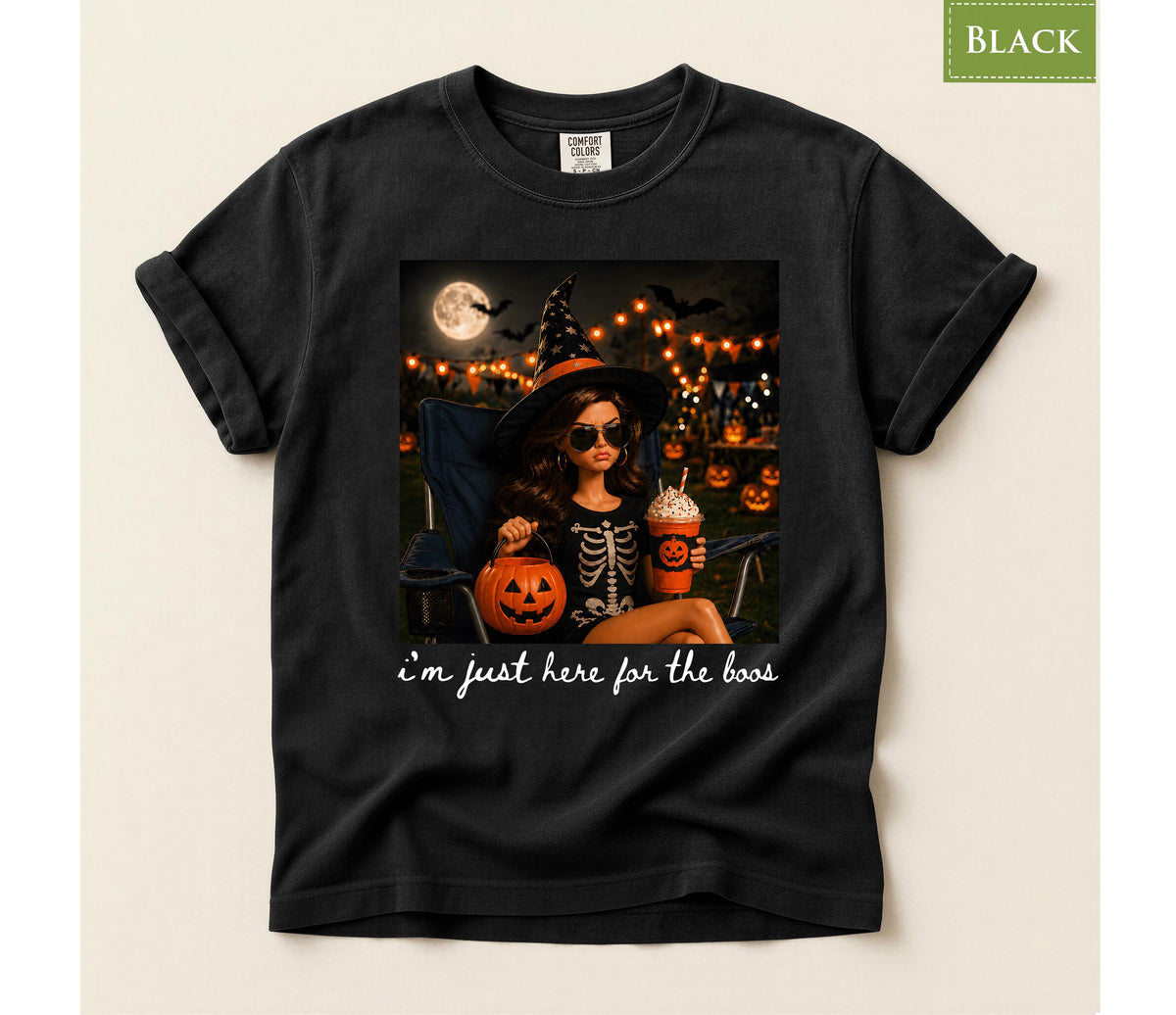 Comfort Colors® Pumpkin Spice Latte Doll Shirt, Halloween I'm Just Here for the Boos Graphic Tee, Spooky Season Fall Top