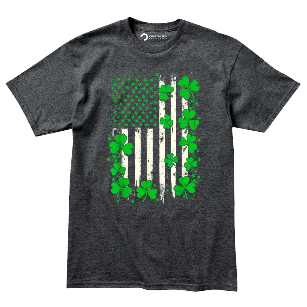 St. Patricks Day Shirt, Irish American Flag Shamrocks Tee, Leprochon Ireland Top
