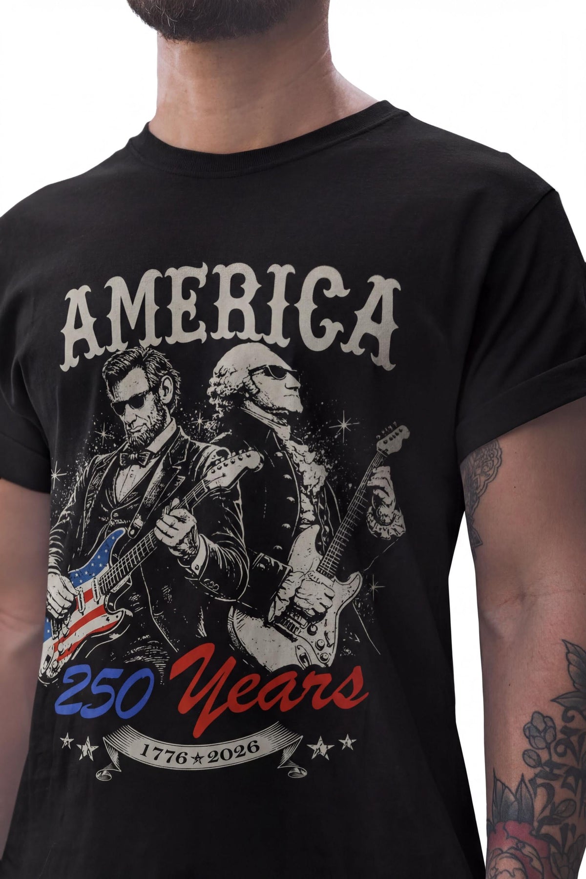 Comfort Colors® George Washington Abraham Lincoln Playing Guitar Shirt, 4th of July 250th Anniversary Tee, America 250 Celebration Tshirt