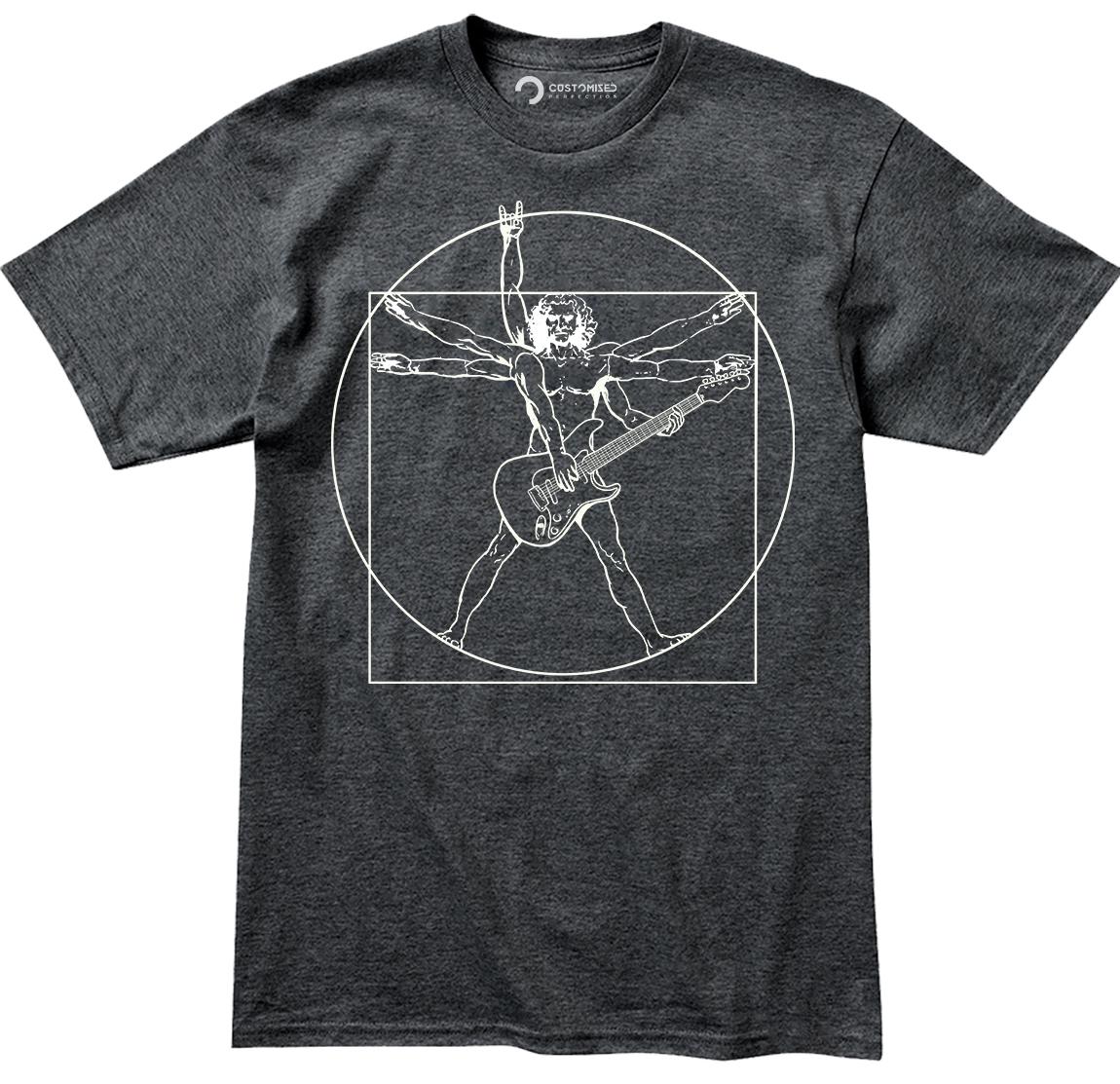 Mens Vitruvian Guitarist Guitar Funny Spoof Da Vinci T shirt Tee Top T-shirt