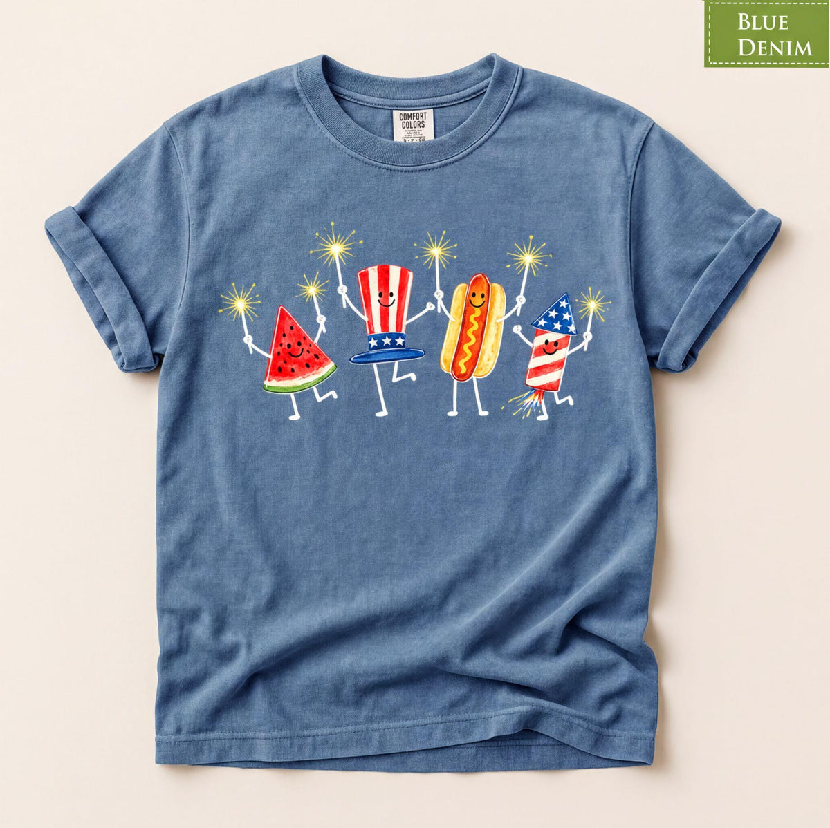 Comfort Colors® Patriotic Watermelon Hotdog Firework Shirt, Retro Fourth of July Tee
