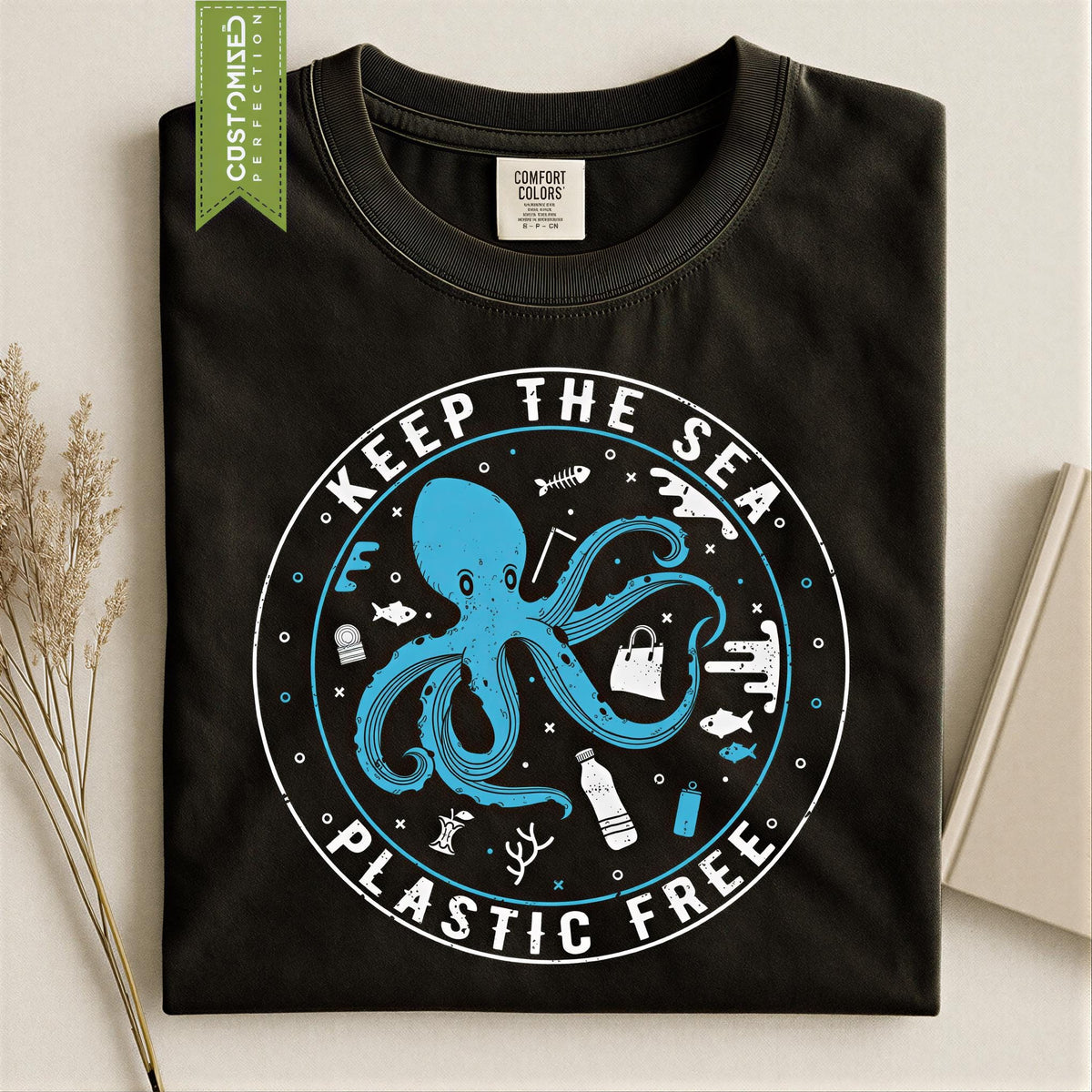 Scuba Diving Eco Marine Life Shirt: Plastic Free Octopus Design (Comfort Colors®) Tee