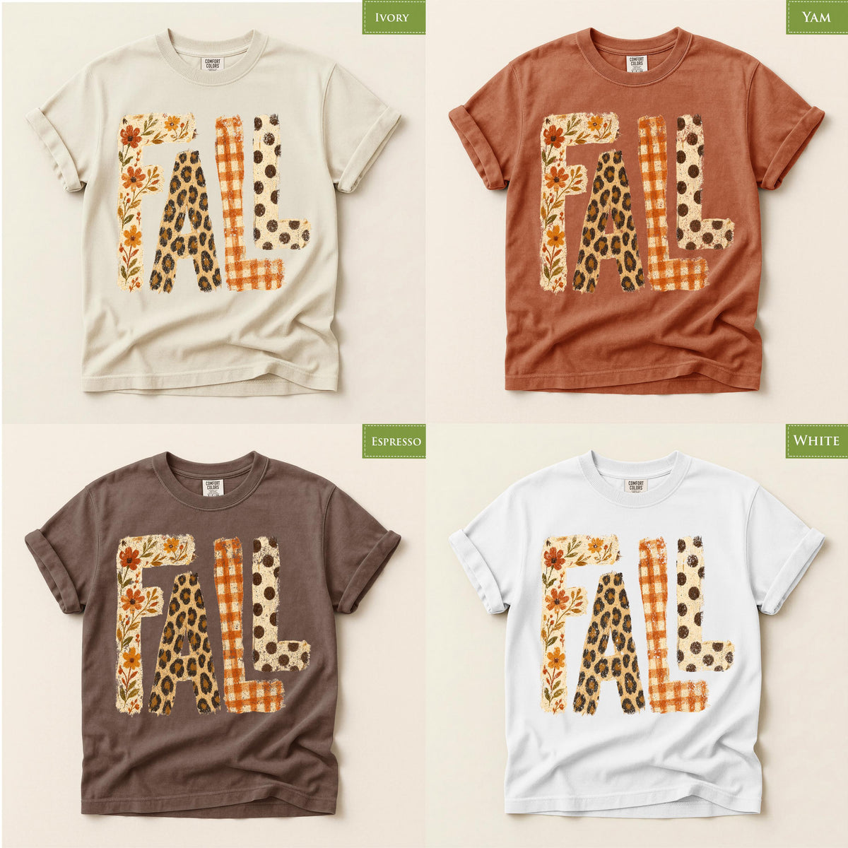 Comfort Colors® Fall Patch Halloween Style Graphic Tee, Autumn Floral Leopard Print Shirt