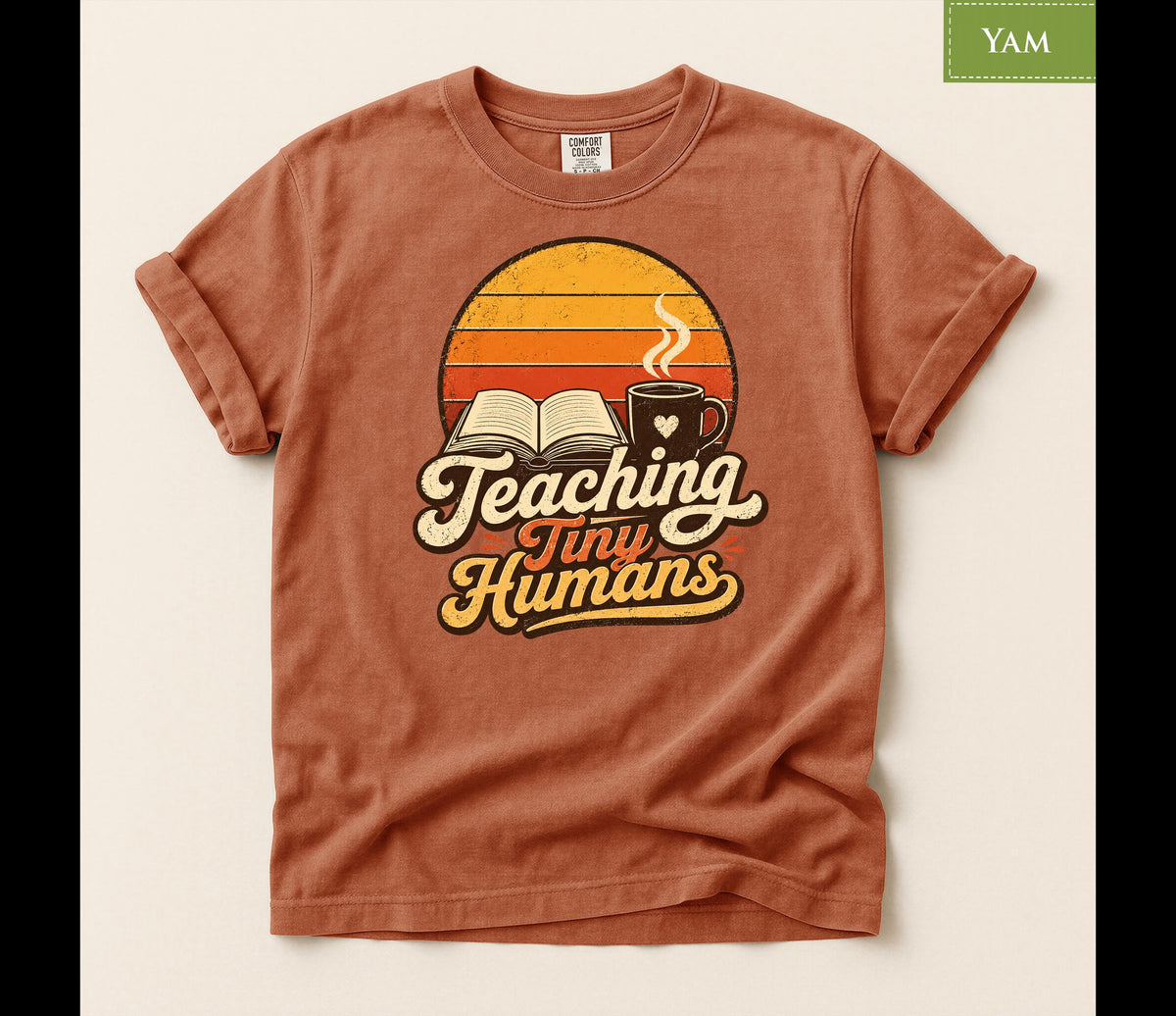 Comfort Colors® Teaching Tiny Humans Shirt, Retro Teacher Tee, Back to School Apparel