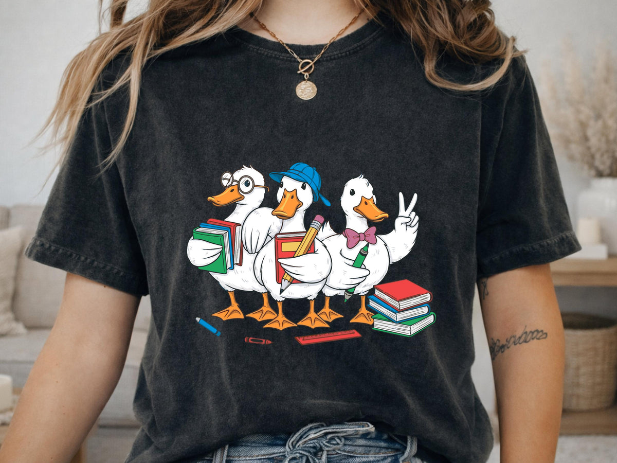 Comfort Colors® Funny Duck Goose Back to School T-Shirt, Cute Teacher Student First Day Classroom Tee Gift