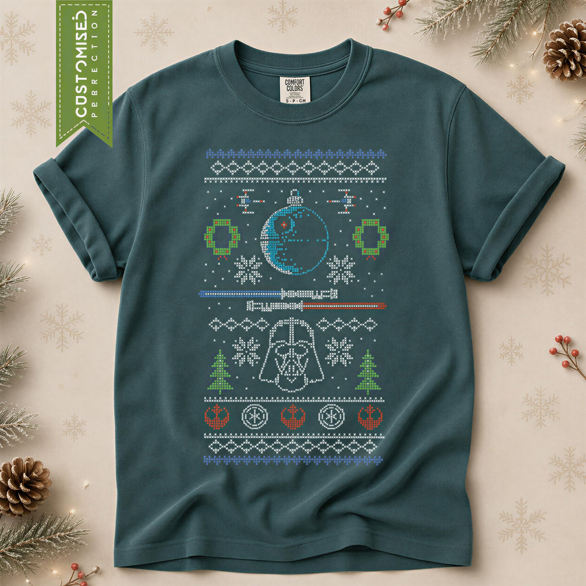 Comfort Colors® Dark Side Christmas Shirt, Space Battle Holiday Tee, Retro Christmas Sweater Graphic, Sci Fi Gift