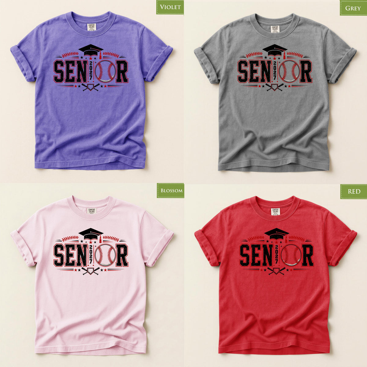 Comfort Colors® Senior 2027 Baseball Shirt, Class of 2027 Graduate Sports Fan Graduation Tee