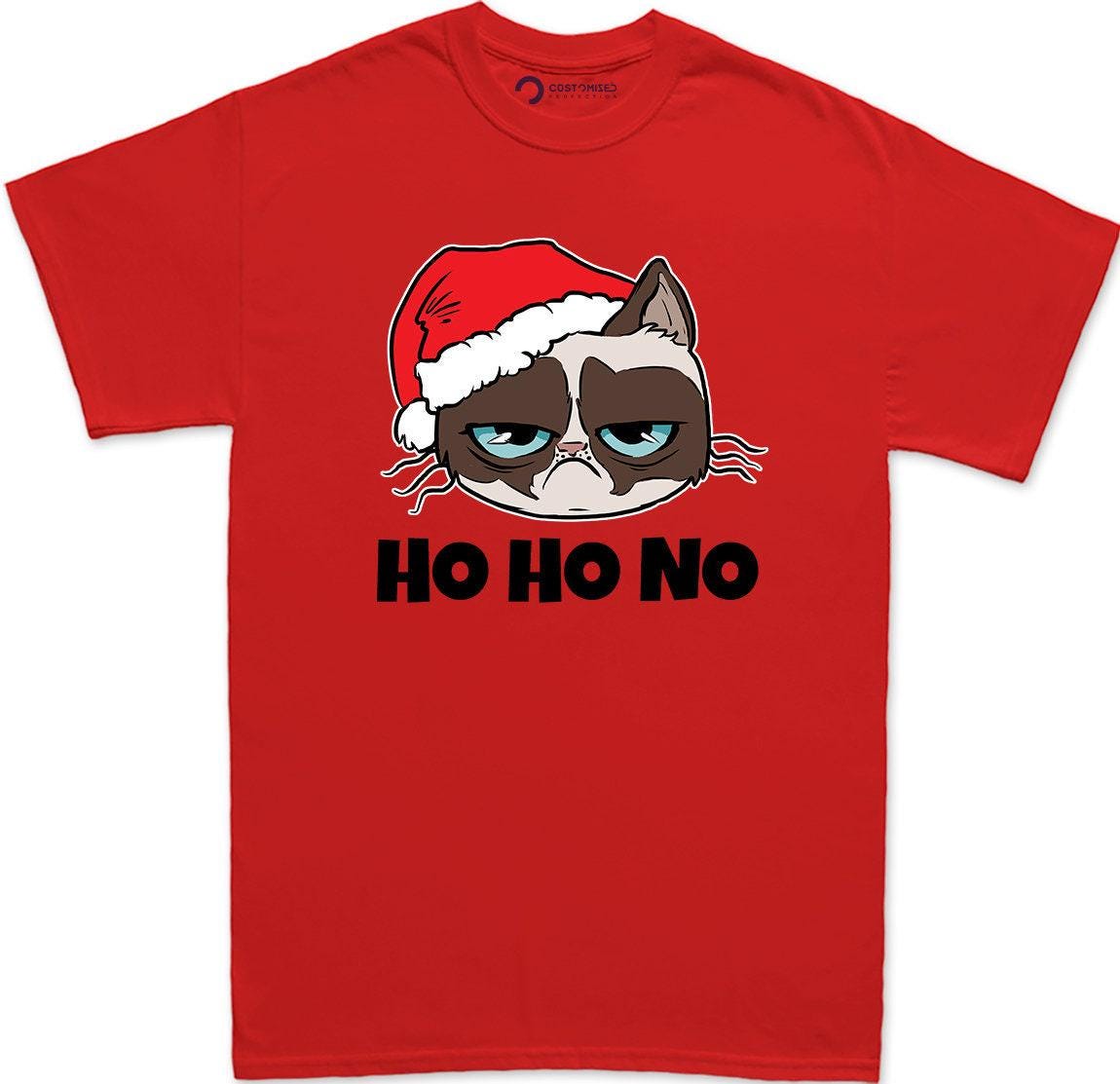 Funny Cat Lover T-Shirt, Ho Ho No Grumpy Christmas Cat Shirt, Feline Meme Tee, Sarcastic Holiday Gift Idea