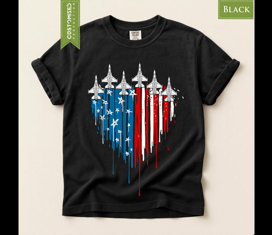 Comfort Colors® 4th of July Fighter Jets T-Shirt, Freedom 250th Anniversary Tee, Red White Blue America Top