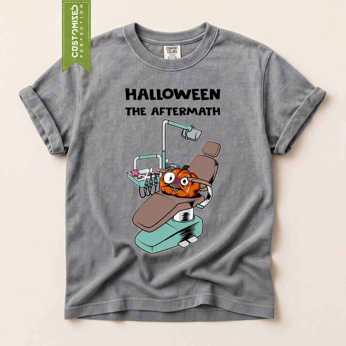 Comfort Colors® Halloween Aftermath Pumpkin Dentist Graphic Tee, Funny Spooky Season T-Shirt