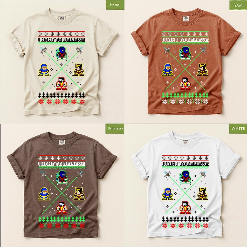 Comfort Colors® I Want to Believe Christmas Shirt, Alien Holiday Tee, Retro Pixel Art Christmas Graphic, Festive Gift