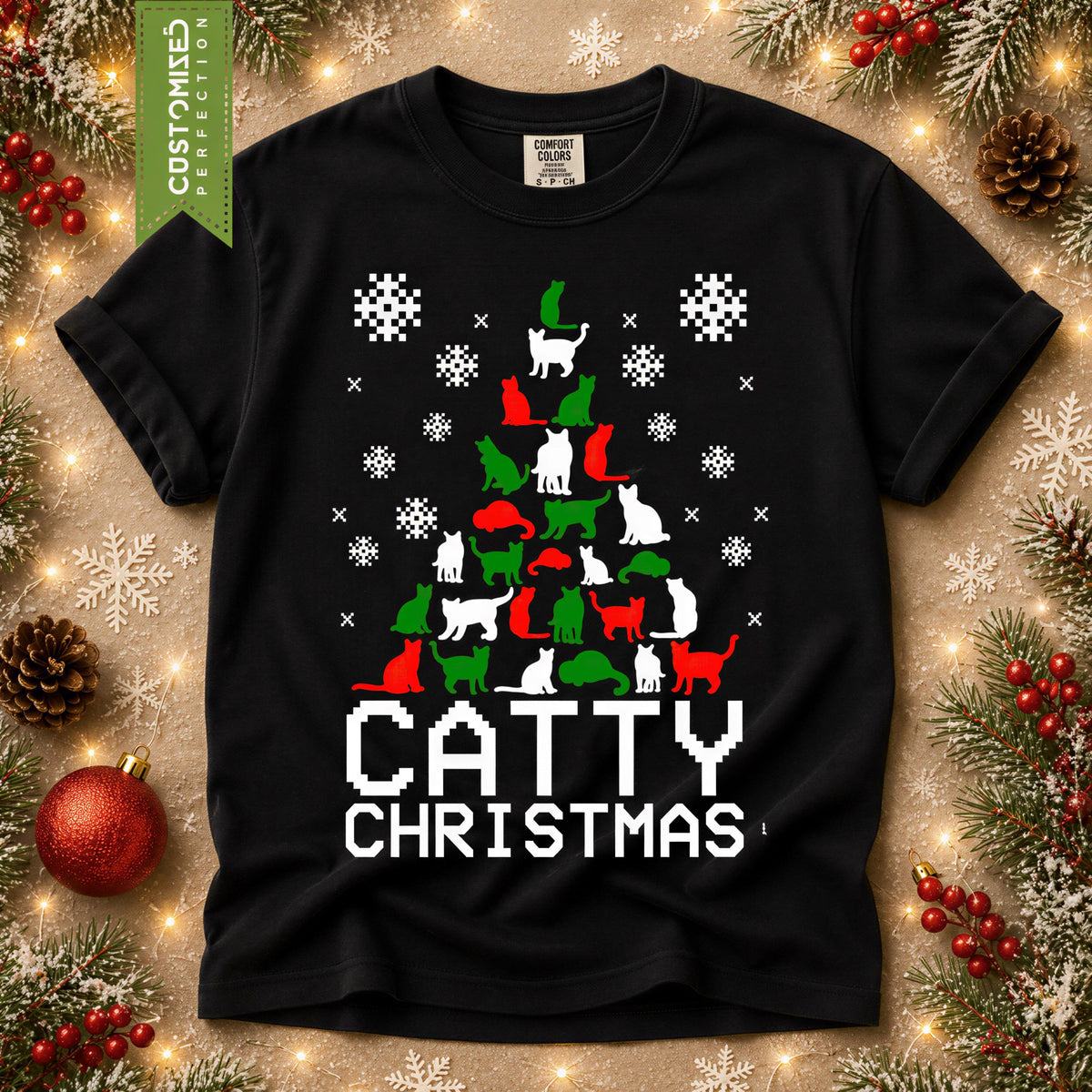 Comfort Colors® Catty Christmas Shirt, Funny Cat Holiday Tee, Cute Christmas Graphic, Cat Lover Gift