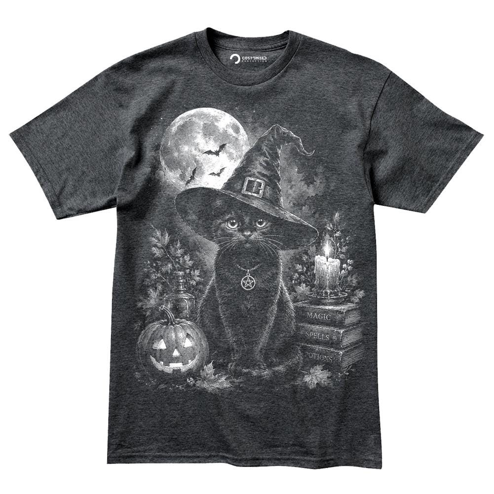 Witch Black Cat Shirt, Gothic Halloween T-Shirt, Magic Spells Potions Hoodie, Witchy Aesthetic Sweatshirt, Full Moon Cat Tee Gift