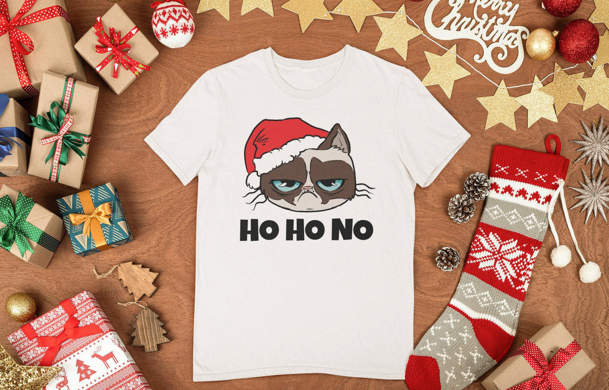 Funny Cat Lover T-Shirt, Ho Ho No Grumpy Christmas Cat Shirt, Feline Meme Tee, Sarcastic Holiday Gift Idea