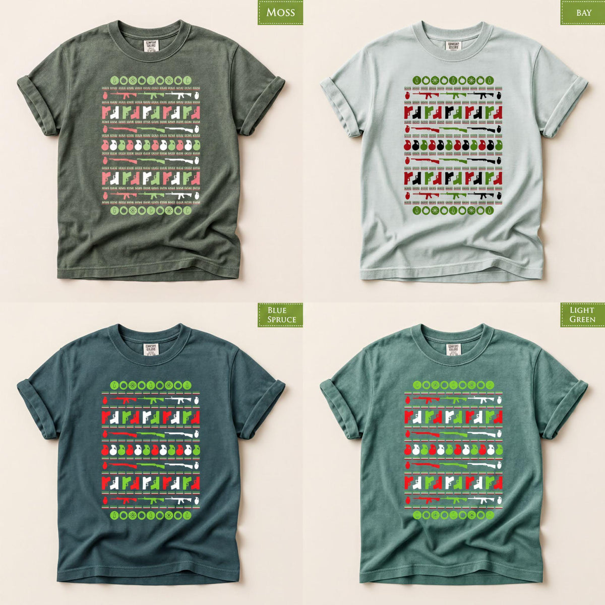 Comfort Colors® Christmas Gun Shirt, Firearm Holiday Tee, Retro Christmas Sweater Graphic, Funny Hunting Gift