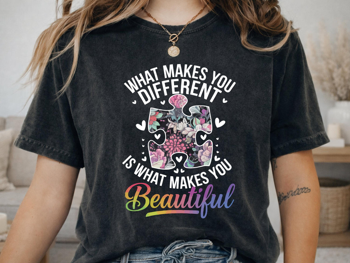 Comfort Colors® Autism Awareness Shirt, Floral Puzzle Piece Tee, Neurodiversity Teacher Gift