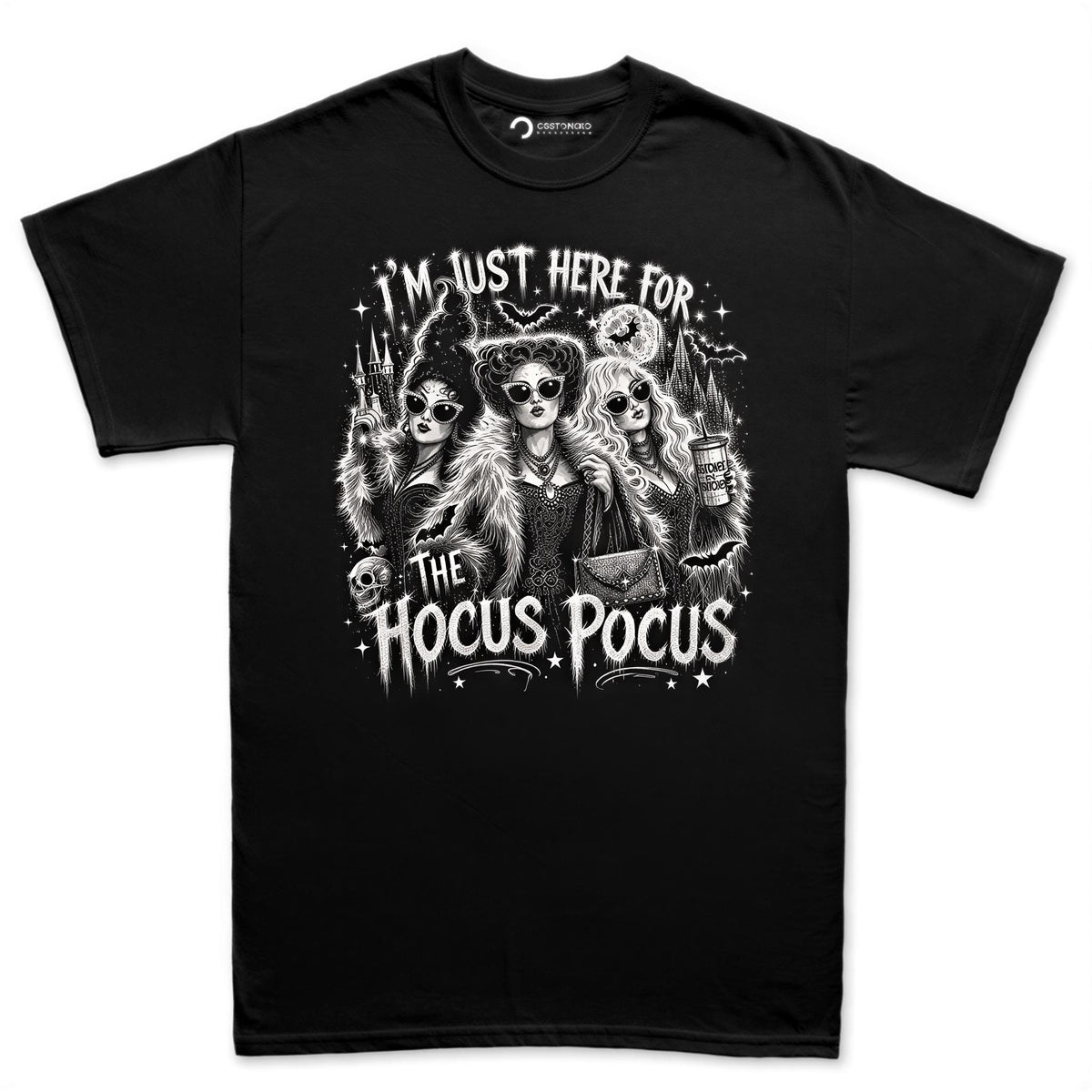 Gothic Glam Witches Shirt, Black White Witch Trio T-Shirt, Sunglasses Witches Hoodie, Spooky Castle Silhouette Sweatshirt