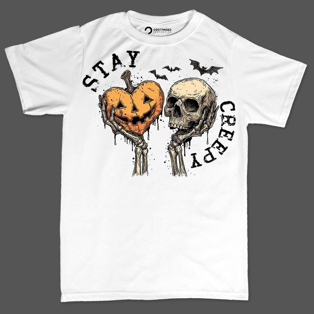 Comfort Colors® Halloween Skeleton Stay Creepy Pumpkin Graphic Tee, Spooky Season Shirt