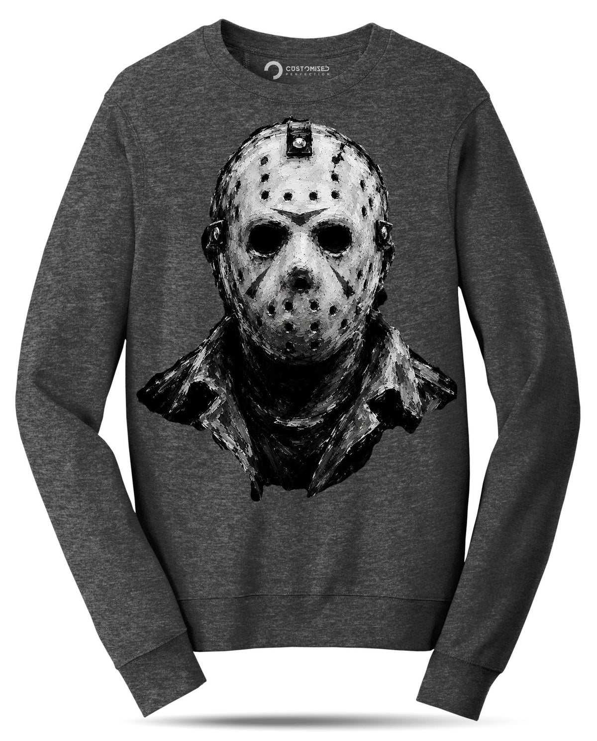 Hockey Mask Killer Shirt, Camp Horror Portrait T-Shirt, Chalk Art Slasher Hoodie, Black and White Mask Sweatshirt, Halloween Tee Gift