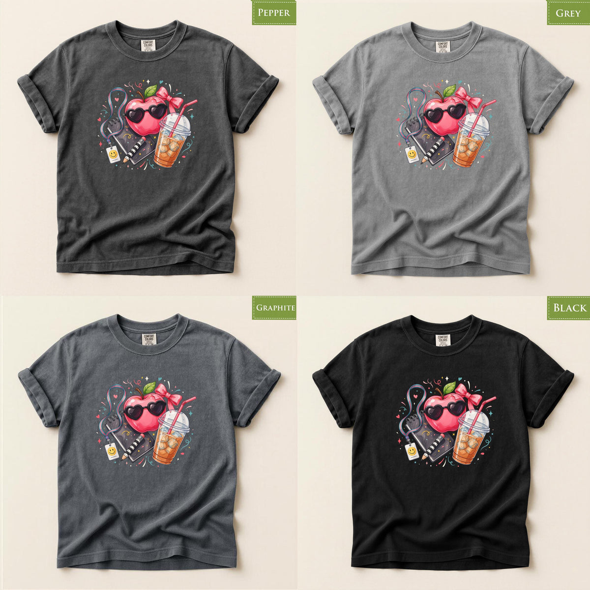 Comfort Colors® Preppy Apple Teacher Shirt, Back to School Tee, Iced Coffee Graphic, Cute Educator Gift