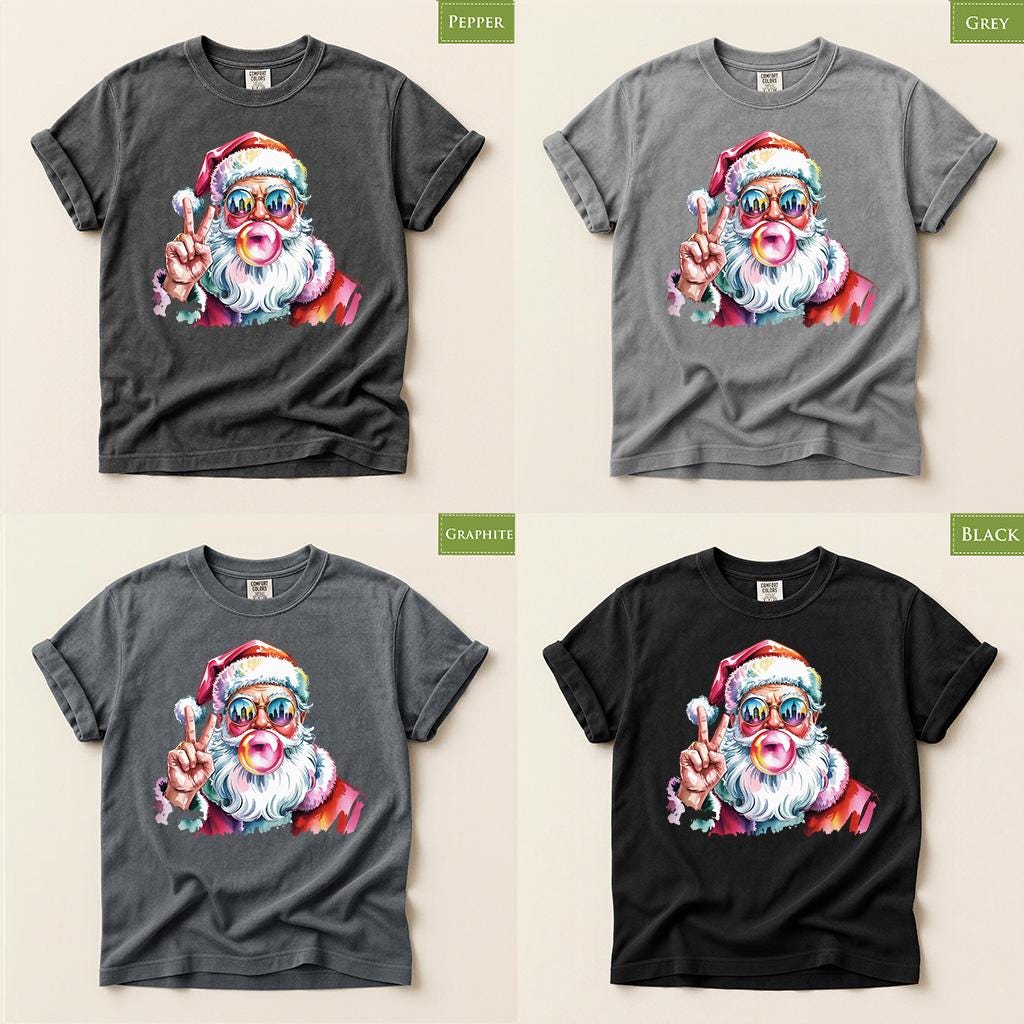 Comfort Colors® Christmas Shirt, Retro Santa Tee, Bubble Gum Santa, Colorful Holiday Graphic, Xmas Gift
