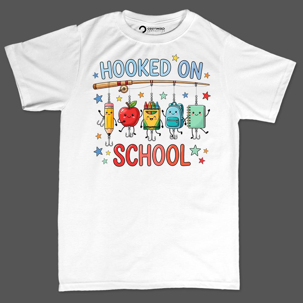 Hooked on School Fishing Teacher Shirt, Classroom Student Gift, First Day Back Tee