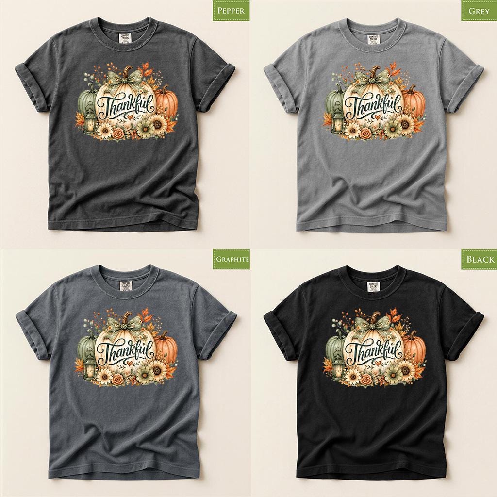 Comfort Colors® Thankful Pumpkin Shirt, Thanksgiving Fall Tee, Rustic Floral Harvest Graphic