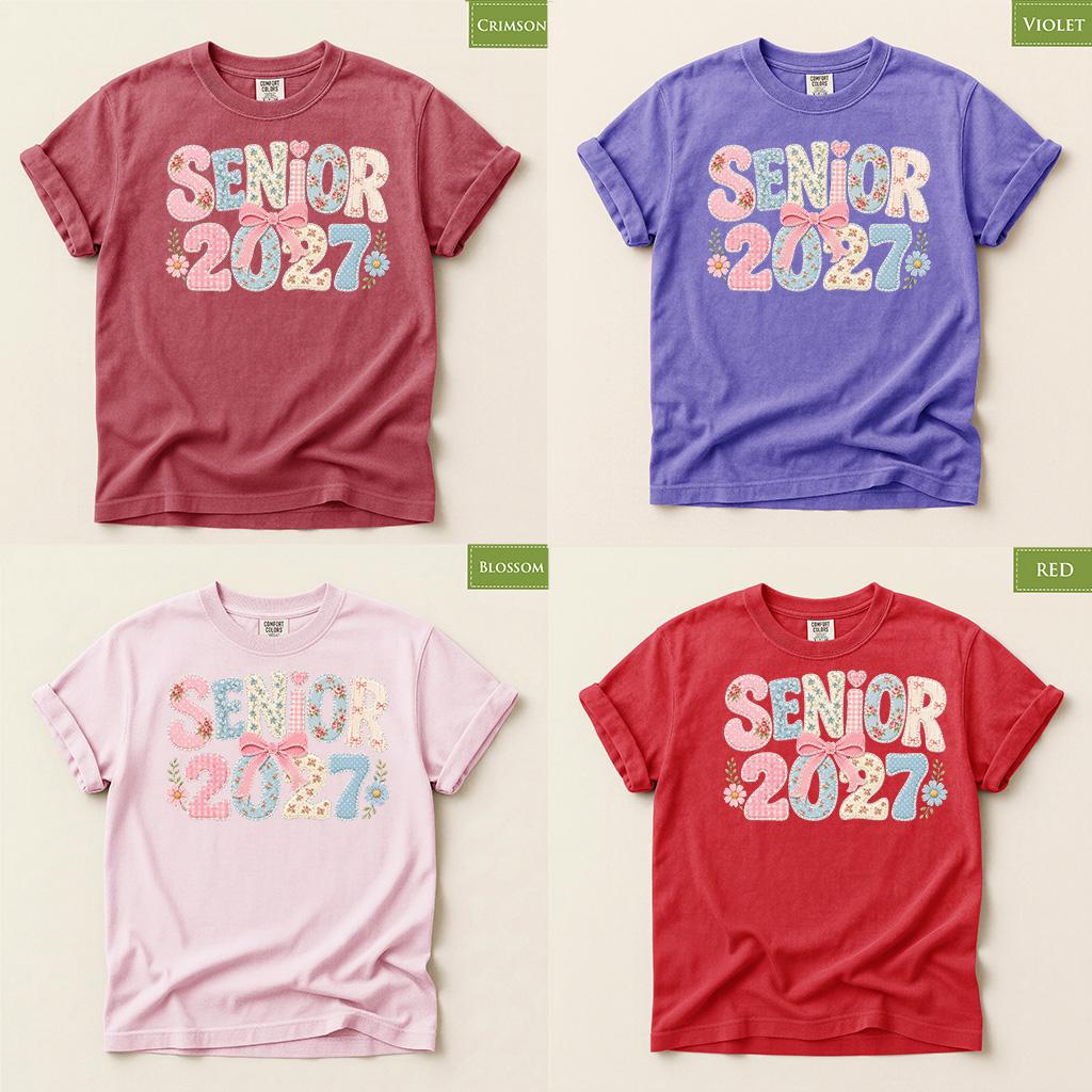 Comfort Colors® Senior 2027 Shirt, Coquette Patchwork Graduation Tee, Class of 2027 Bow Gift