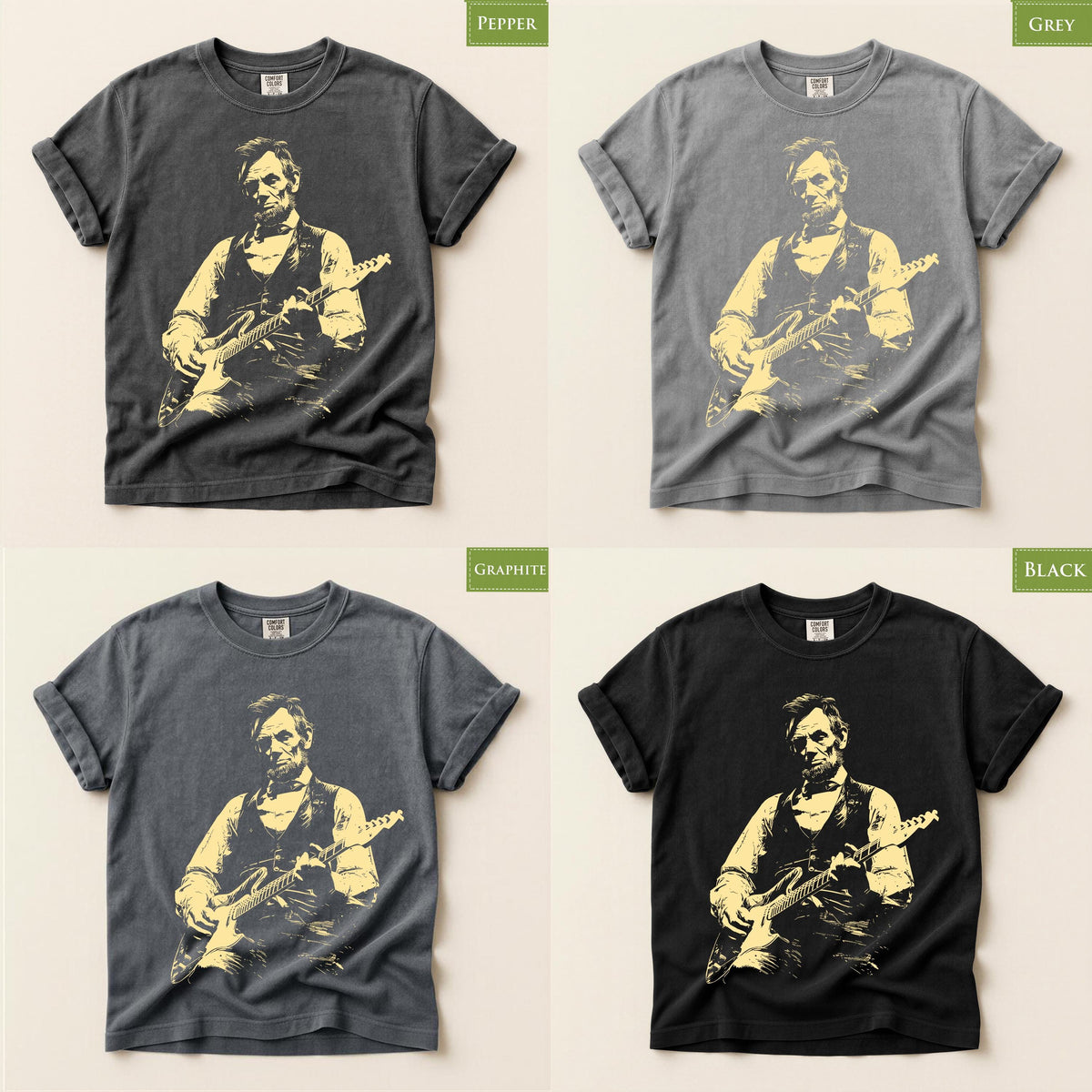 Abraham Lincoln Playing Guitar Shirt, Comfort Colors® Retro Political Humor Tee