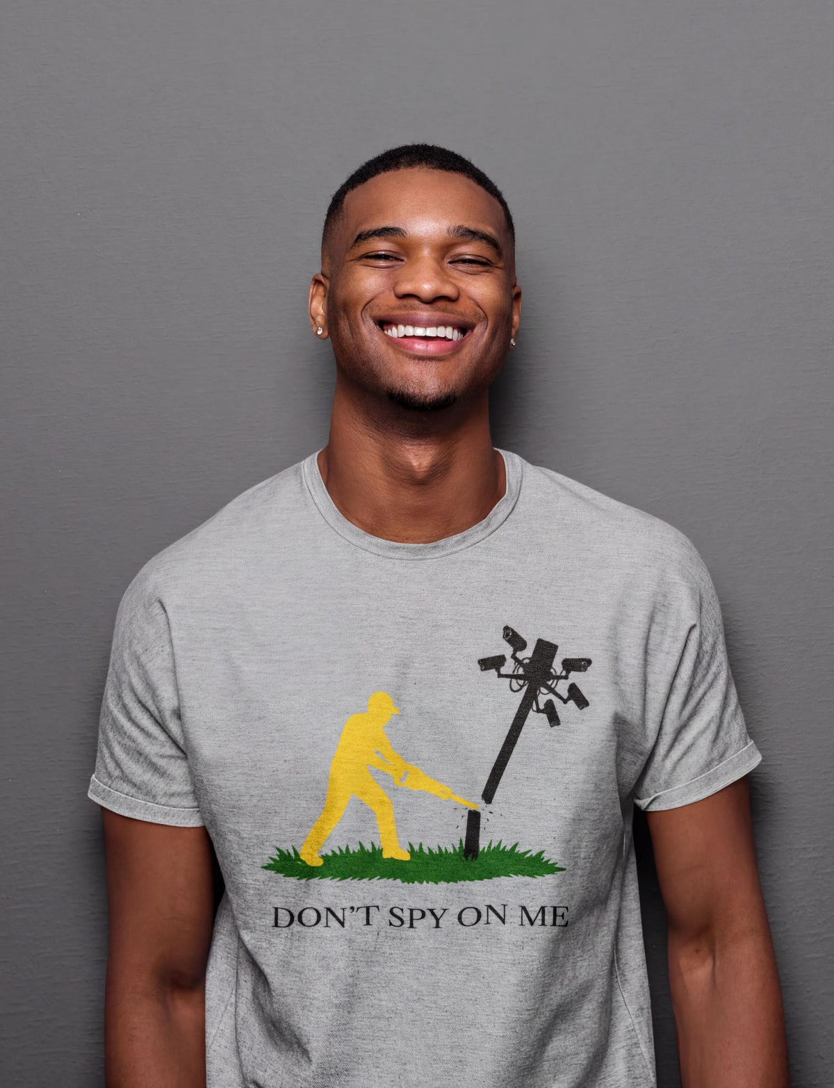 Don't Spy On Me Shirt | Yellow Print Flock Camera Tee | Anti Surveillance Gadsden Gift