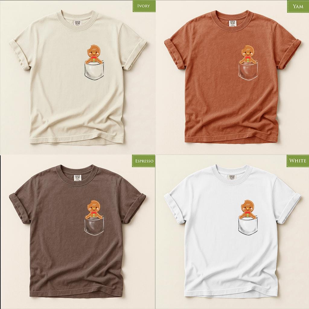 Comfort Colors® Gingerbread Pocket Christmas Shirt, Cute Holiday Tee, Gingerbread Man Graphic, Festive Winter Gift