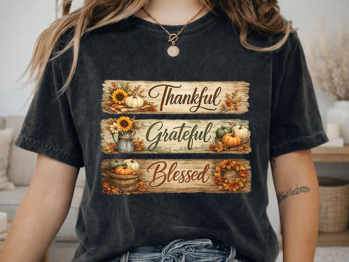 Comfort Colors® Grateful Blessed Shirt, Thanksgiving Fall Tee, Rustic Pumpkin Harvest Graphic
