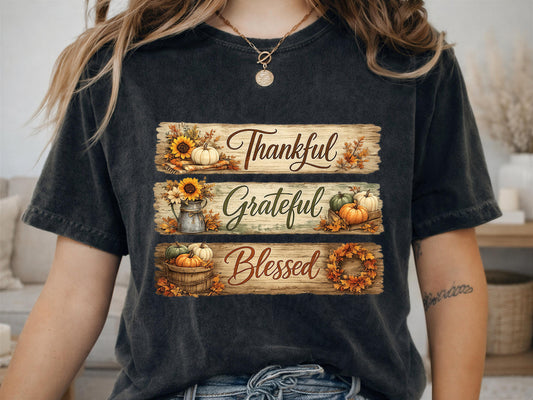 Comfort Colors® Grateful Blessed Shirt, Thanksgiving Fall Tee, Rustic Pumpkin Harvest Graphic