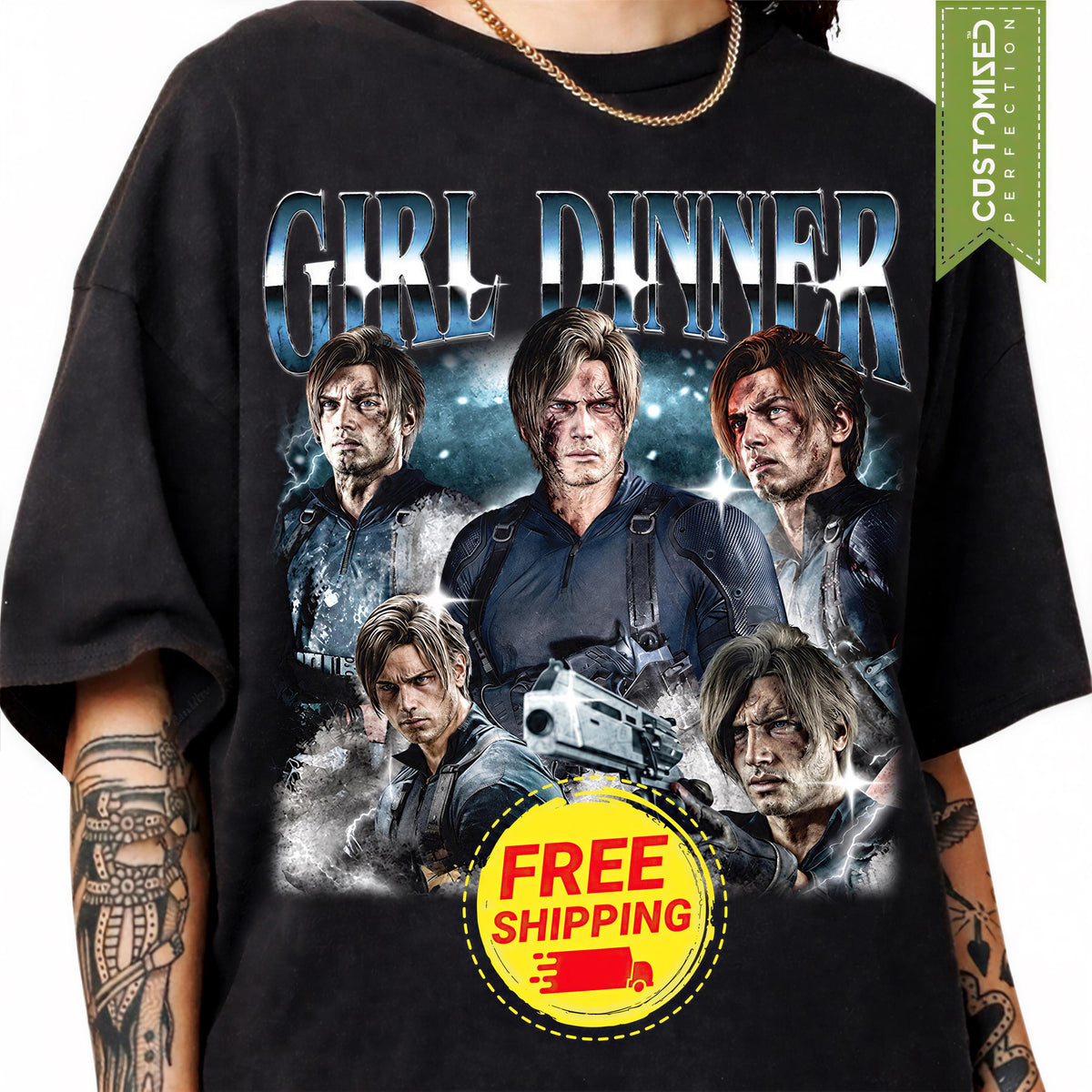 Girl Dinner Comfort Colors® Shirt, Leon Kennedy Resident Evil Gamer Girl Tee, Requiem RE9 Fan Gift